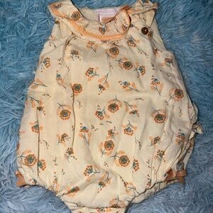 Shabby Chic Cream Romper with Peach Bow